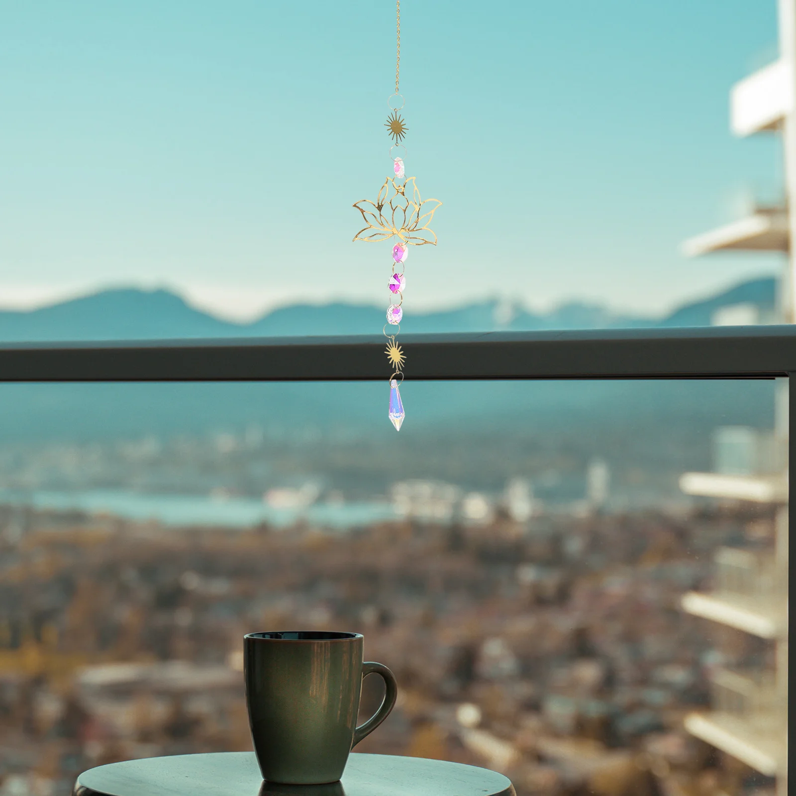 

Elegant Golden Lotus Sun Catcher with Crystal Prisms for Indoor Window Garden Patio Decoration - Hanging Light Reflector Shiny