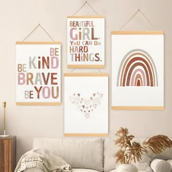 Boho Rainbow Heart Solid Wood Hanging Scrolls Painting,Motivational Posters For Girls' Nursery & Playroom Inspirational Decor