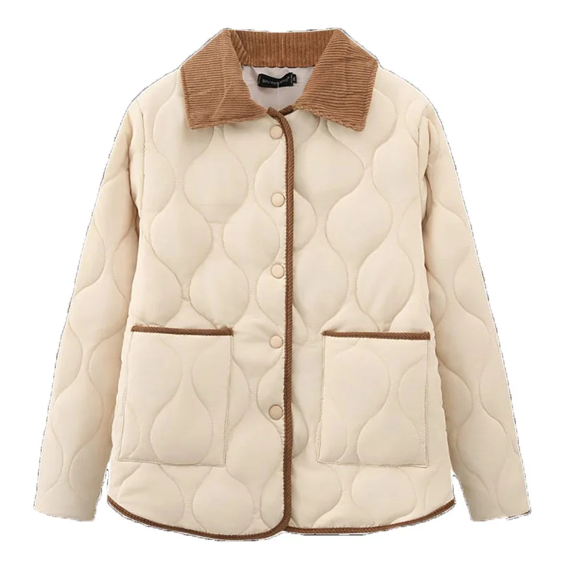 Cotton Jacket Winter Korean Version Warm Top Contrasting Corduroy Patchwork Oversized Quilted Coat Short Outerwear Z4074