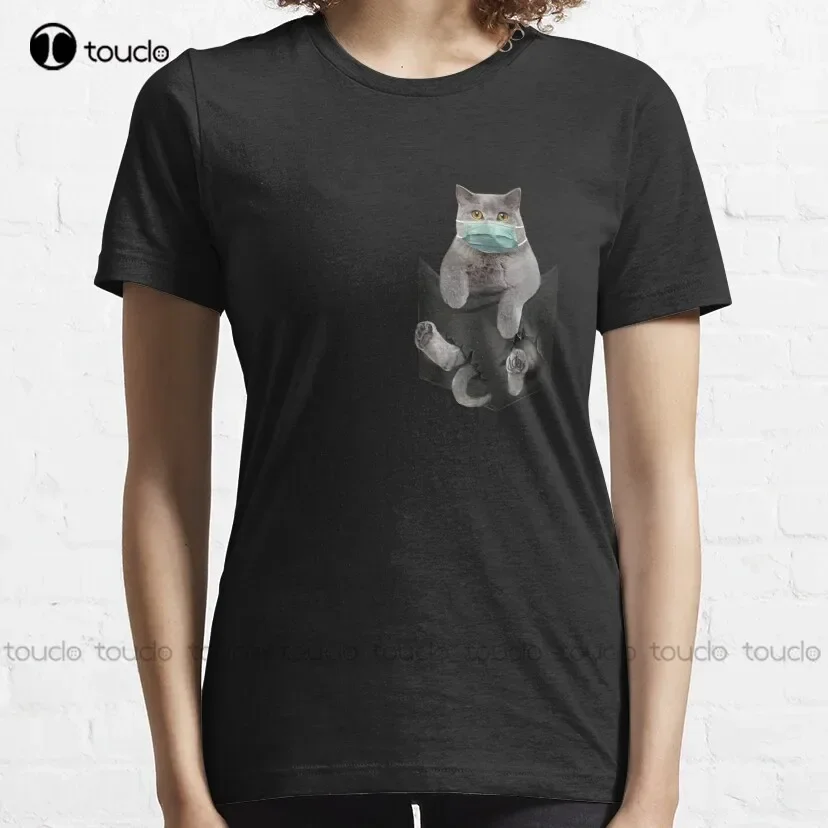 Cat Face Mask In Pocket Classic T-Shirt Shirts For Women Dressy Custom Aldult Teen Unisex Digital Printing Tee Shirt Xs-5Xl