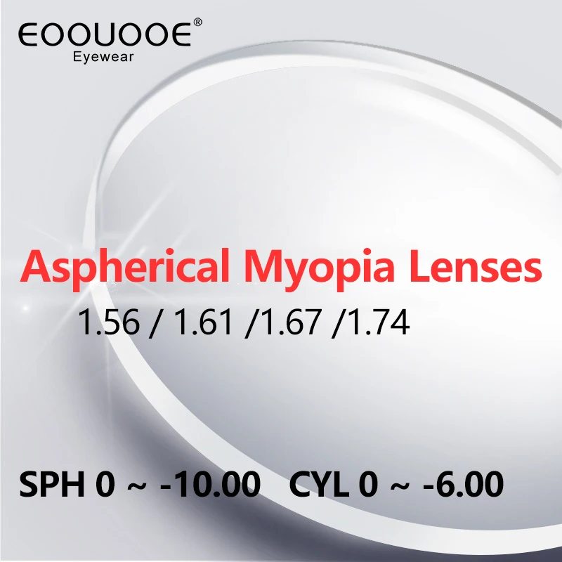 -10.00 High Astigmatism 6.00 Non Spherical Myopia lenses CR39 Resin 1.61 1.67 1.74 Ultrathin Prescription Lens Filter Blue Light