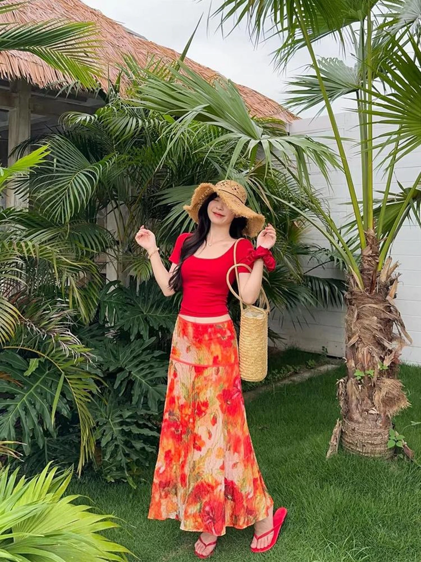 

Summer New Fashion Women's T-shirt And Skirt Set Square Collar Short Sleeve Printed High Waist A-Line Midi Dress with Belt
