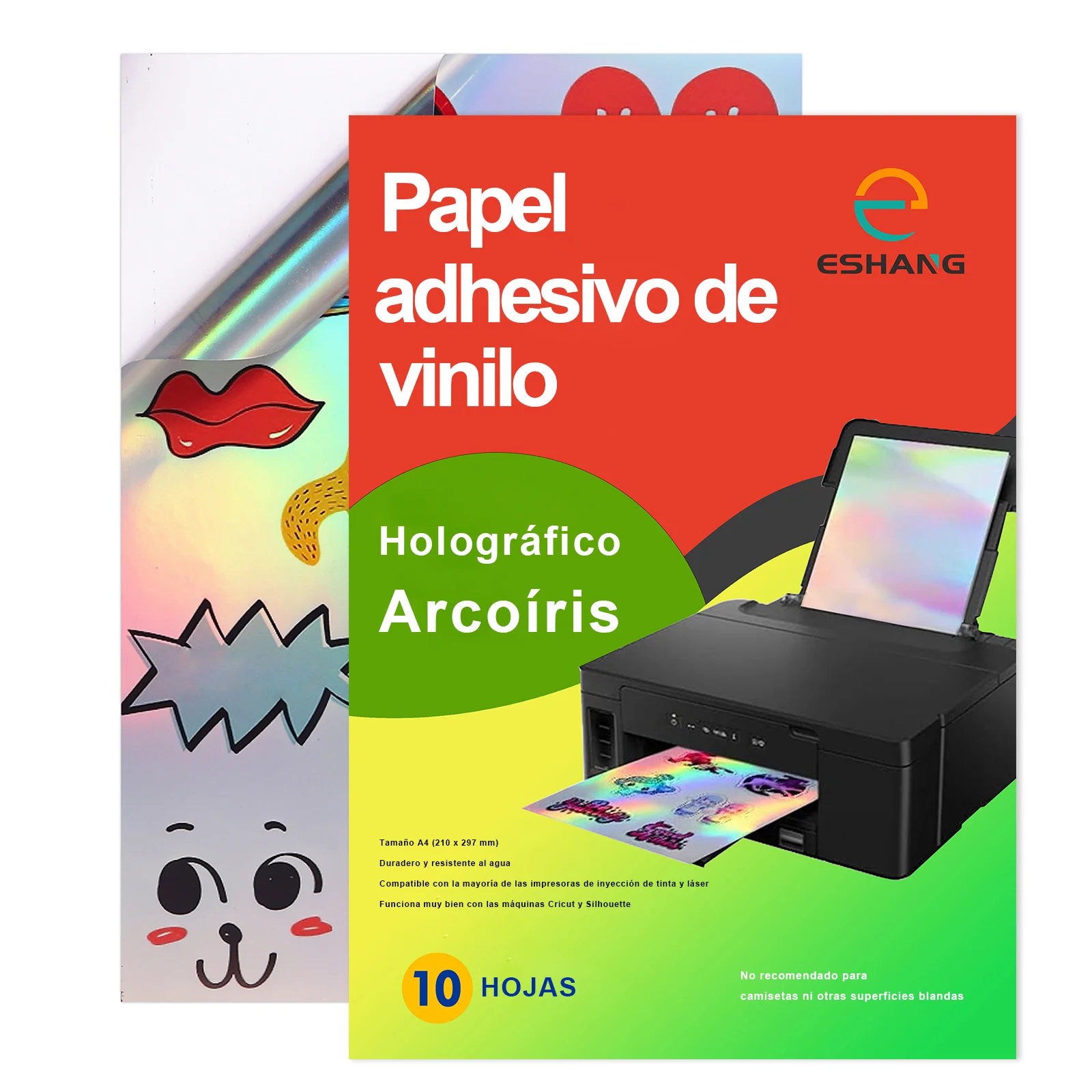 

A4 Holographic Printable Sticker Paper for Ink jet & Laser Printer, 10 Sheets Vinyl Sticker Printable Paper, Waterproof Glossy