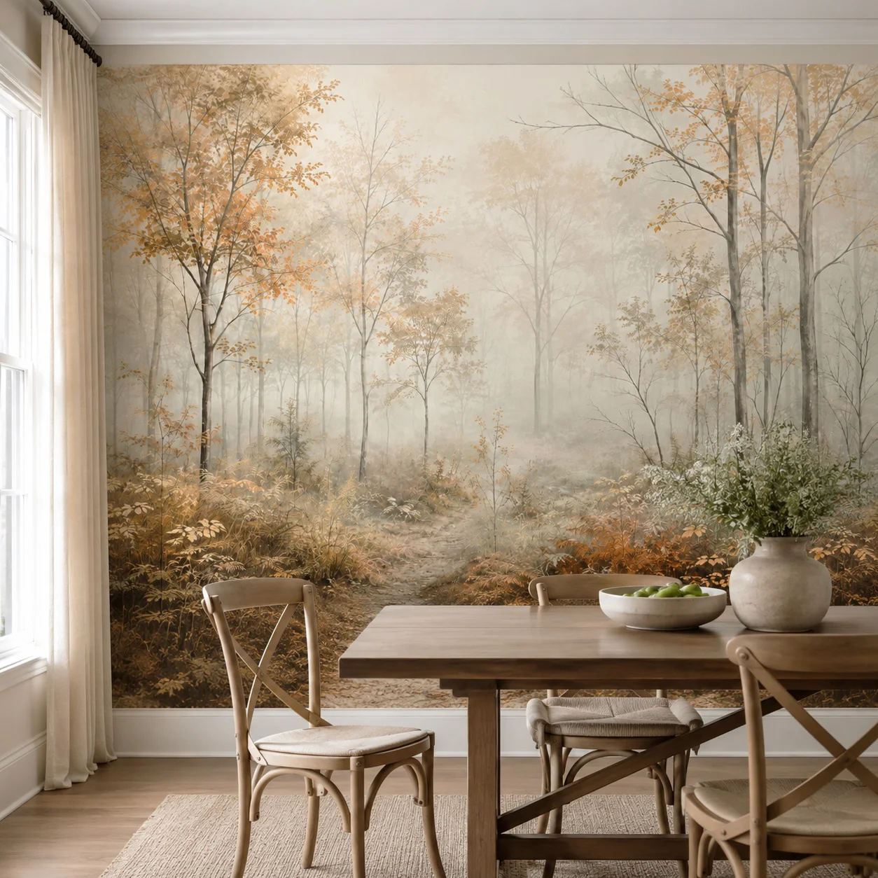 Custom Misty Autumn Forest Wallpaper Mural Vintage Beige Woodland Bedroom Living Room Home Decor Non Self Adhesive Wall Covering