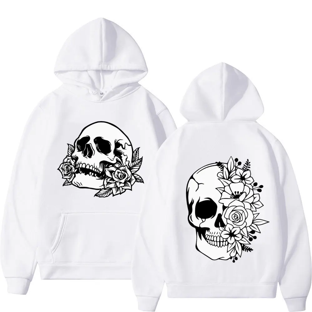 Double Sided Skull Graphic Hoodie Men Women Fashion Limited Edition Hooded Sweatshirts Winter Gothic Vintage Oversized Pullovers