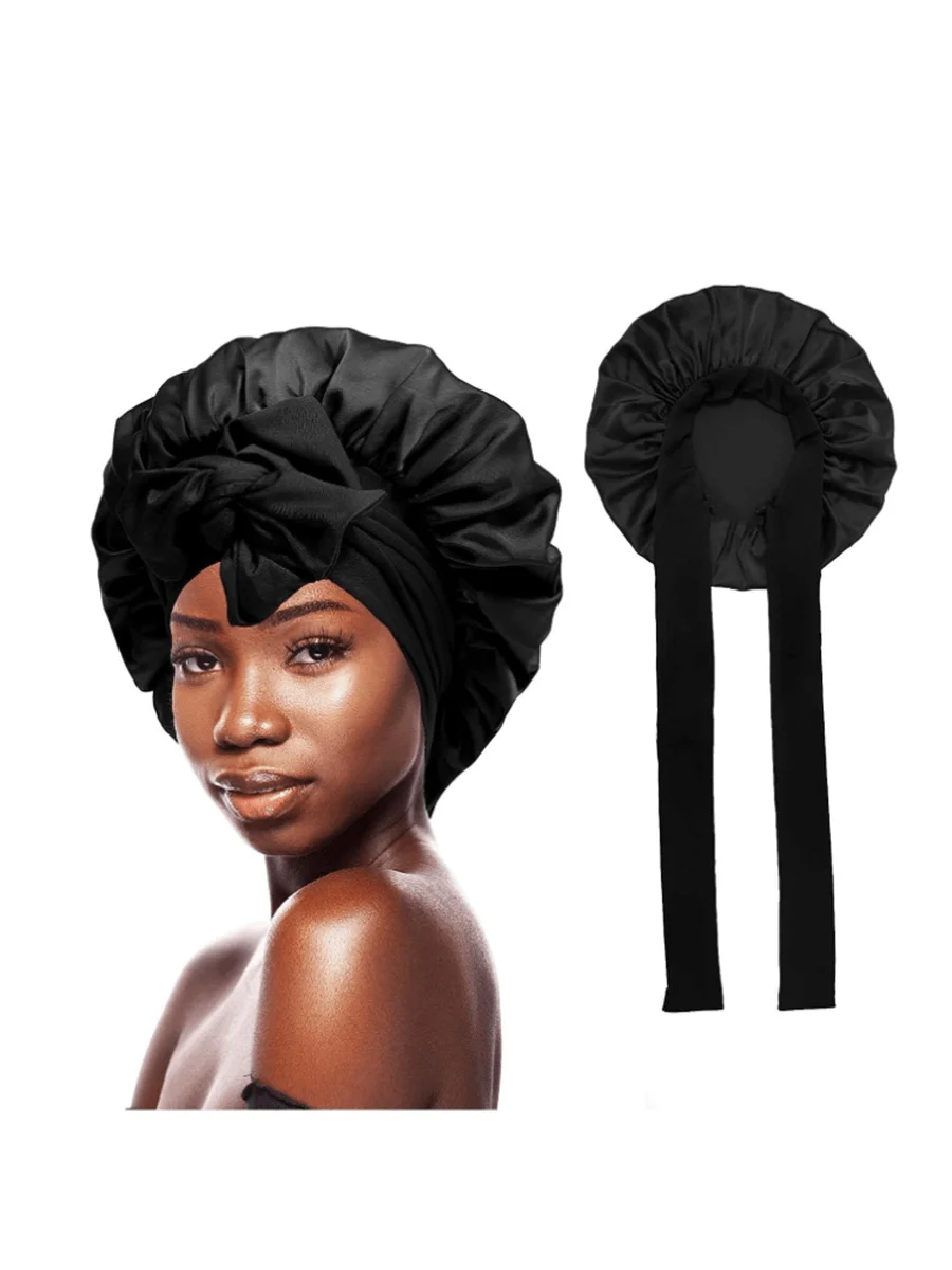 Bonnet de Couchage en Satin Solide pour Femme, Turban avec Bande Extensible, Bonnet de Douche de Nuit, Couvre-Tête Réglable, Nouvelle Collection