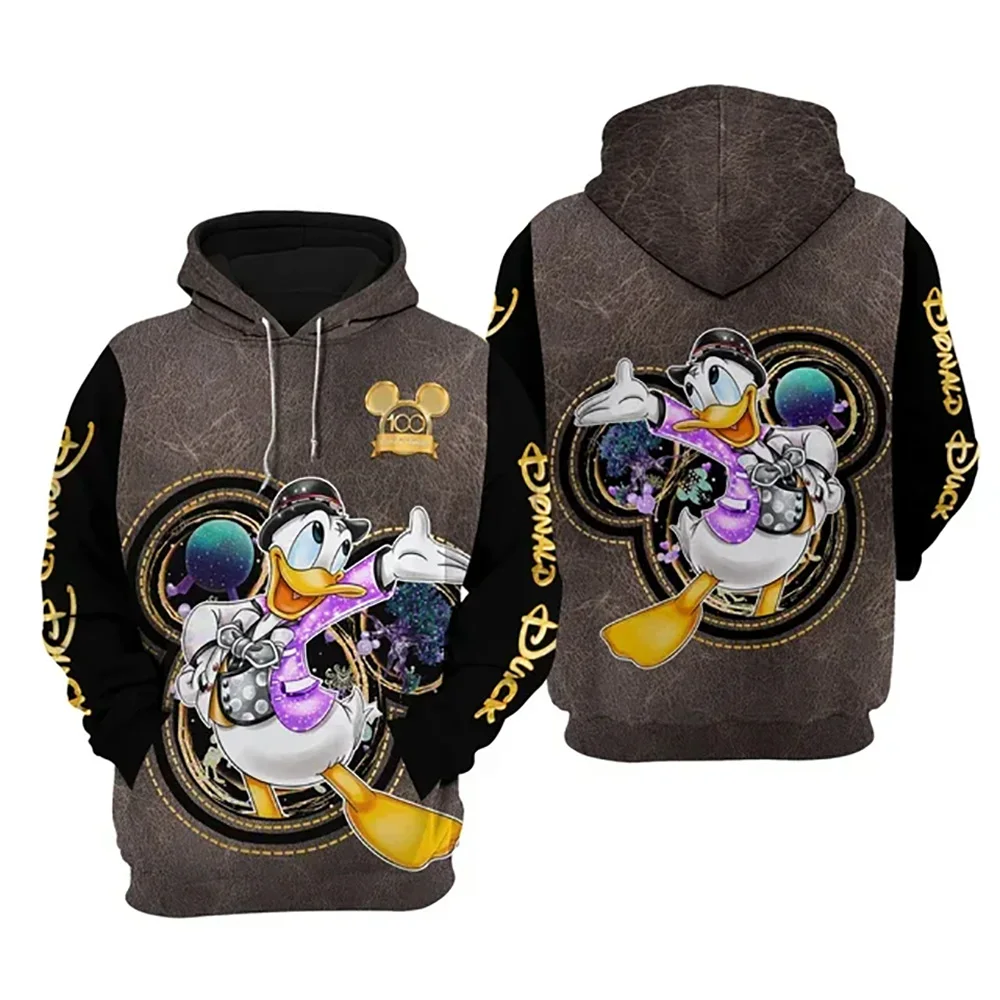 Disney Autumn Winter Kids Donald Duck Hoodie Cartoon Print Pullover Casual Hooded Clothing Boys Girls Fashion Coat With Hat