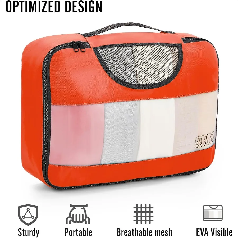 8 Set Packing Cube untuk Perlengkapan Perjalanan, Tas Organizer Koper dalam 4 Ukuran, Aksesoris Kabin Besar dengan Kantong Cuci Besar dan Kantong Perlengkapan Mandi Gantung