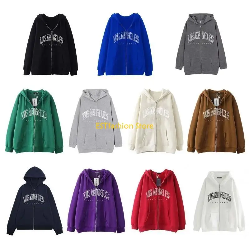 

Y5GC Женская печать с длинным рукавом на молнии с капюшонами с карманными толстовками с капюшоном