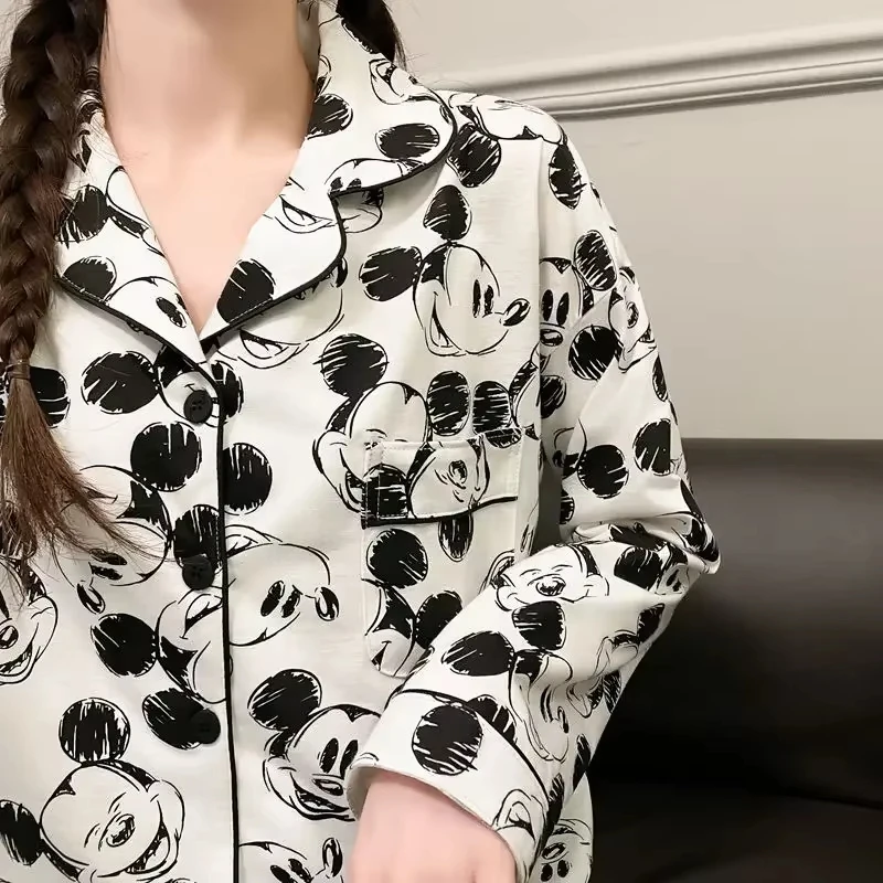 

Mickey Mouse Couple Pajamas Set Spring Pure Cotton Long-Sleeved Pants Women's Pajamas Pajamas Student Casual Girls Home Clothes
