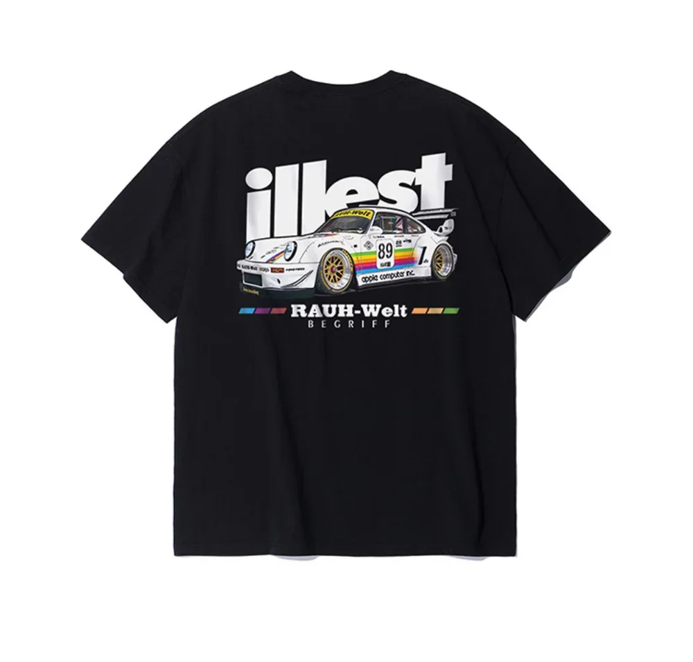 2026 Men's Oversized T Shirt Vintage Modified Sports Car Graphic Print Short Sleeve Cotton Streetwear Unisex Tee