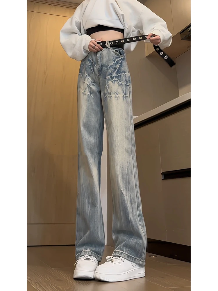 

Trendy High Waist Straight Leg Jeans for Men Retro American Sle Slimming Long Trousers Youth Faion Cotton Polyester Blend