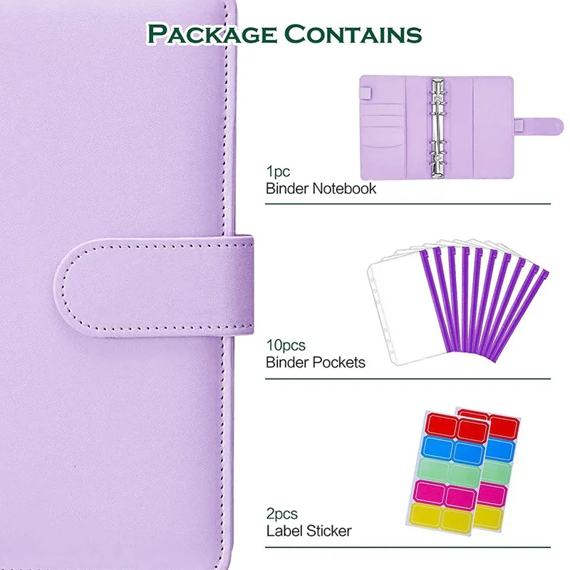 A6 Binder Budget Planner Notebook Covers Folder Colored  6 Hole Binder Pockets Plastic Binder Zipper Money Saving Envelope