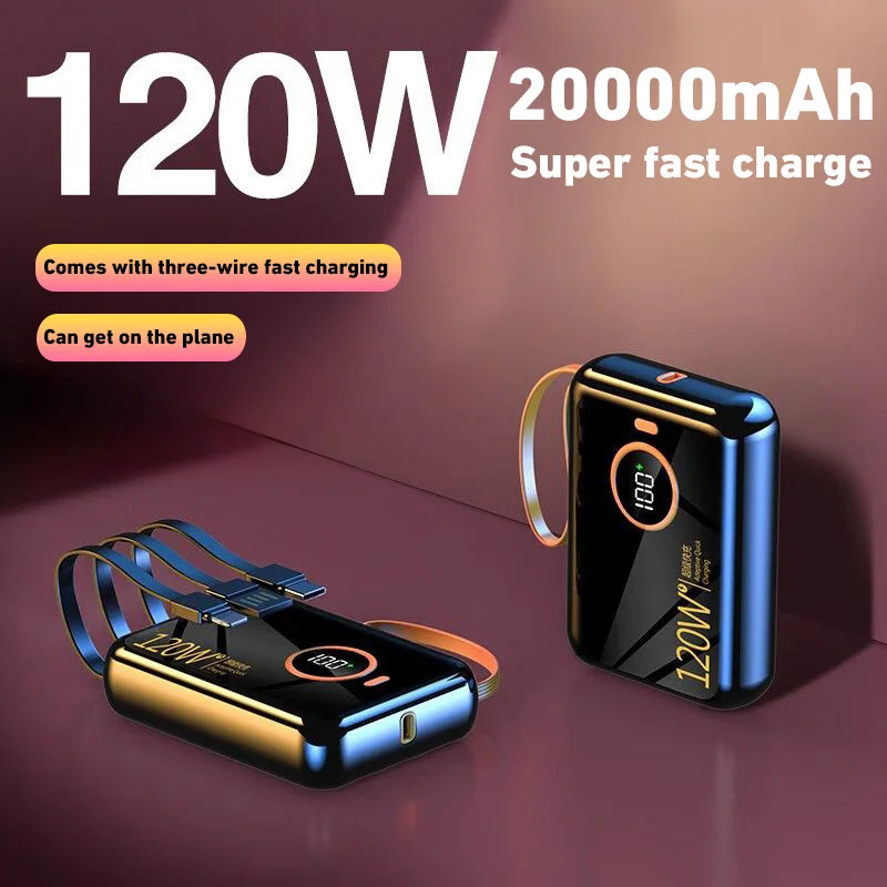 Lenovo 50000mAh High Capacity 120W Fast Charging Power Bank Portable Charger Battery Pack Powerbank for iPhone Huawei Samsung