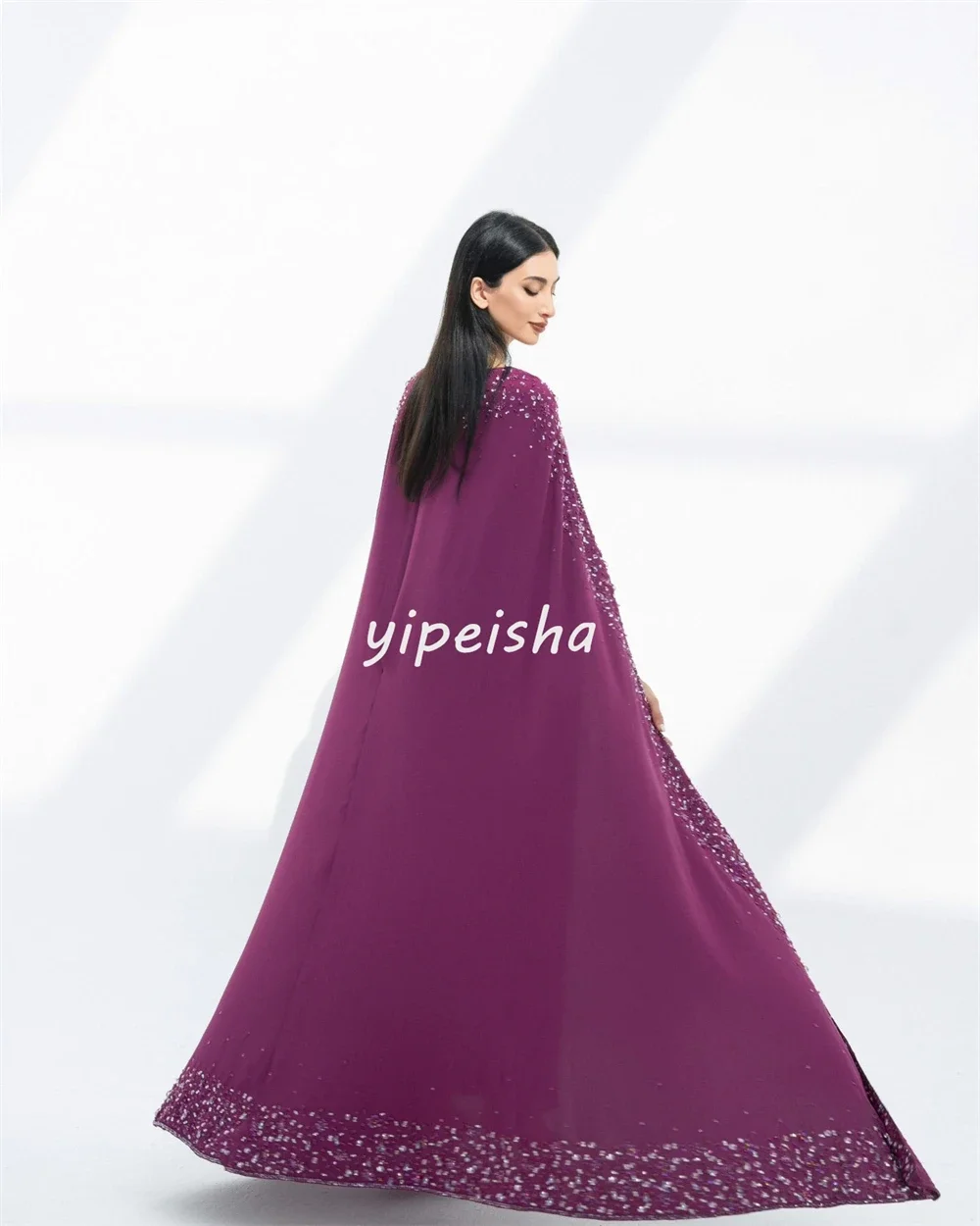 Customized Jersey Rhinestone Sequined Christmas A-line O-Neck Bespoke Occasion Gown Long Dresses