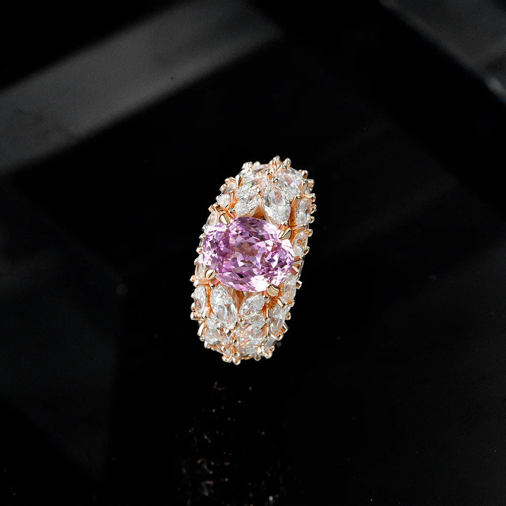 Lotus-Inspired Oval Ring 2ct High Carbon Diamond Unique Petal Cut Serene Exquisite Jewelry for Cocktail Party Gift Free Shipping
