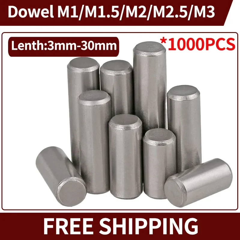 

1000PCS 304 Stainless Steel Locating Pin M1 M1.5 M2 M2.5 M3 3MM-60MM Rust Double Chamfered Flat Head Cylindrical Fixed Dowel