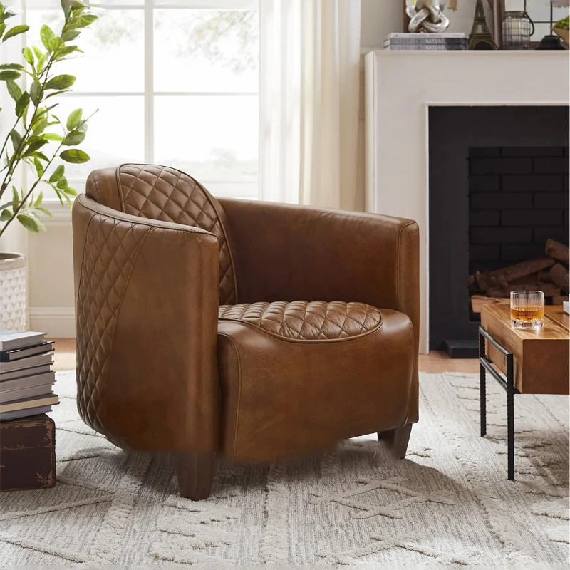 

Medieval style leisure chair American retro single sofa oil wax leather villa room living room creative sofa chair cigar bar