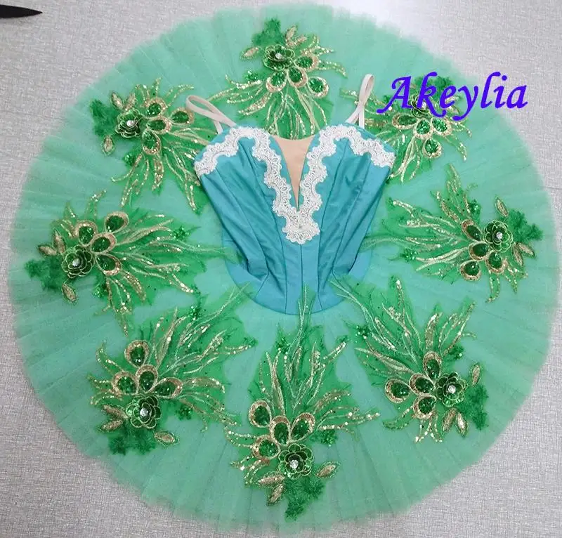 Ballet Tutu professional emerald green pancake costume for the Nutcracker Tutu platter Skirt Children Stage competition JN0231