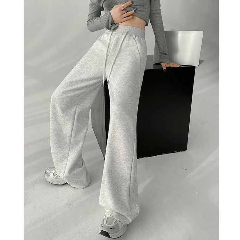 أزياء المرأة عارضة عالية الخصر Sweatpants الفتيات مريحة فضفاضة تناسب السراويل سيدة الكلاسيكية الكورية واسعة الساق السراويل