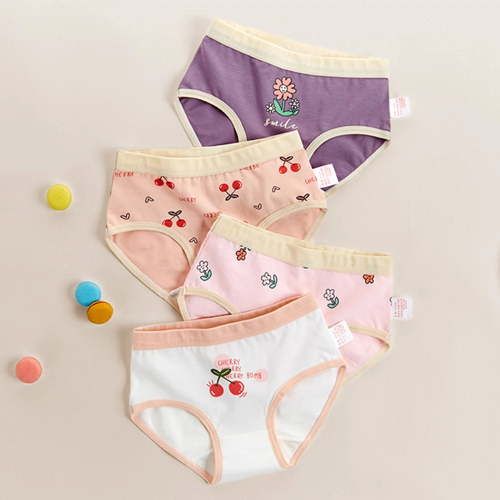 Girls Panties Kids Cotton Underwear Children's Briefs Cherry Cartoon Short 4Pcs/lot image 3