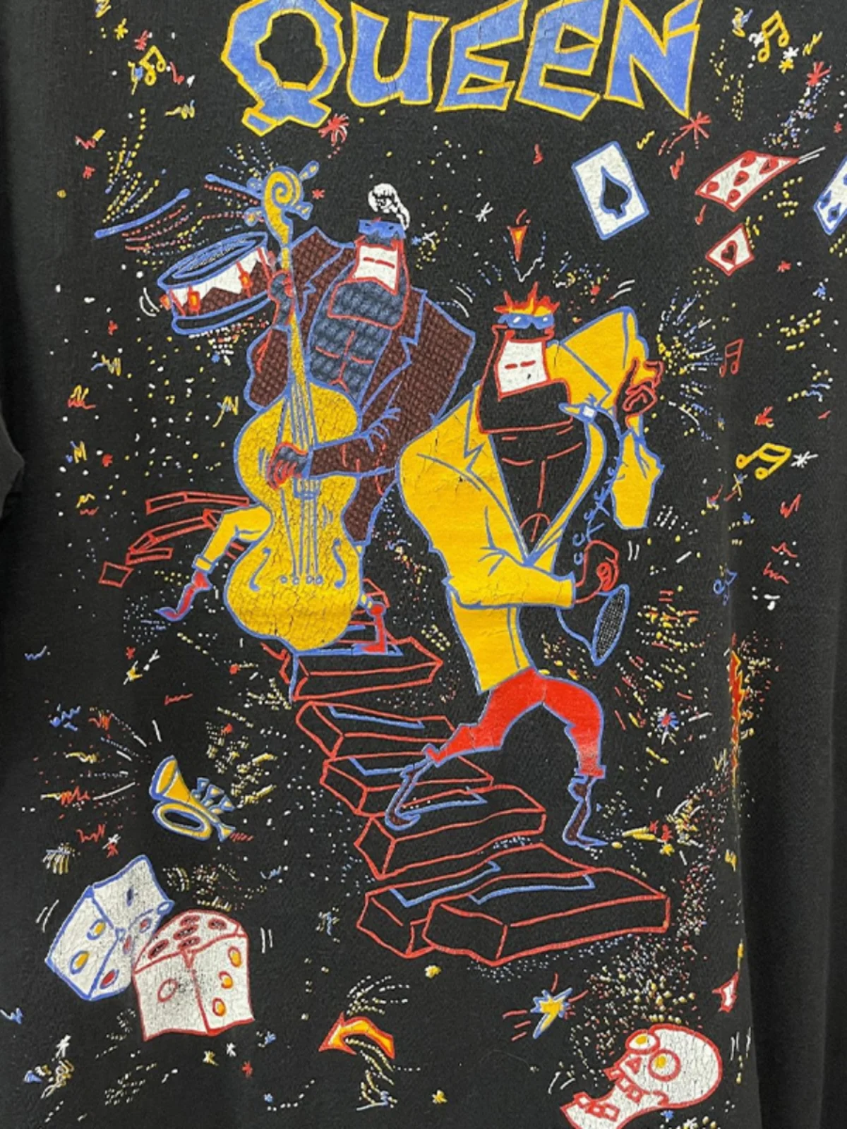 Black and White Cotton Queen American Rock Retro Retro Animation Style Short-sleeved Men's and Women's T-shirts Chic Hip-hop