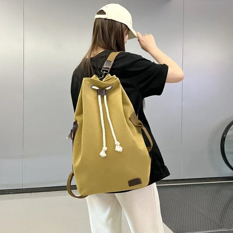 Casual Solid Color Canvas High Capacity Backpack 2024 Hot Sale Bicycle Hiking Sports Drawstring Backpack Zipper Women's Backpack