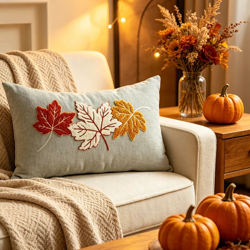 30X50CM Autumn Throw Pillow Cover Maple Leaf Thanksgiving Stamping Waist Cushion Cover Decor Home Decorative Pillowcase