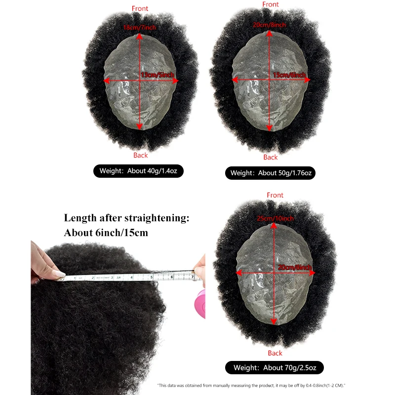 100% Human Hair Men's PU Capillary Prothesis Toppers Afro Curly Hair Ultra Thin Breathable Natural Looking Daily Hair Accessory