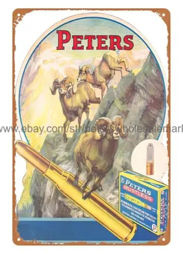Peters Cartridge Co. big game hunting ammo sheep metal tin sign decor in home sign