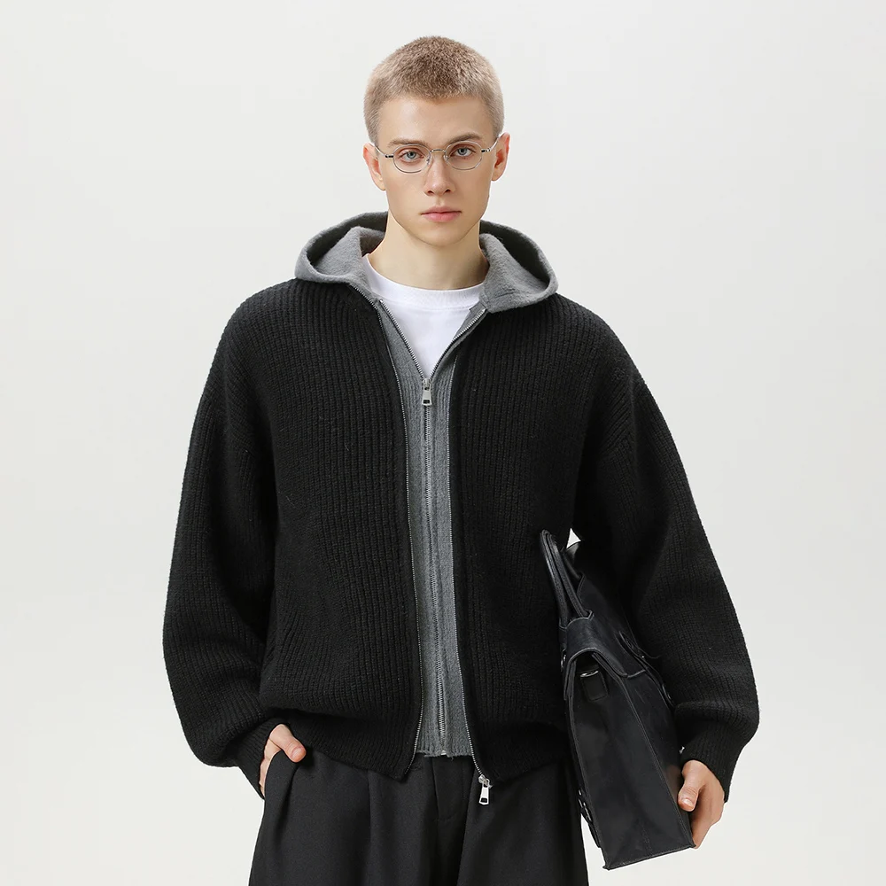 

TFETTERS 2025 Autumn Winter Men's Lazy Chic Faux Two Piece Cardigan Sweaters Jacket Loost Fit Vintage Streetwear Knit Outerwear