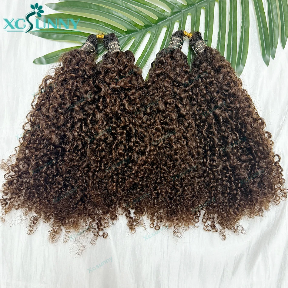 ريشة الكروشيه الشعر البشري الأفرو غريب مجعد أومبير 1b 4 الكروشيه وصلات شعر بشري قبل فصل Knotless لضفائر بوهو