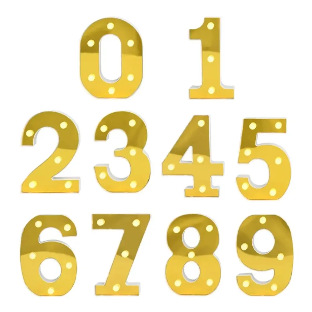 Gold 16CM Letters Lights Creative Luminous Golden Numbers Led Lights Mirror-Shaped Battery Powered Decoration Light