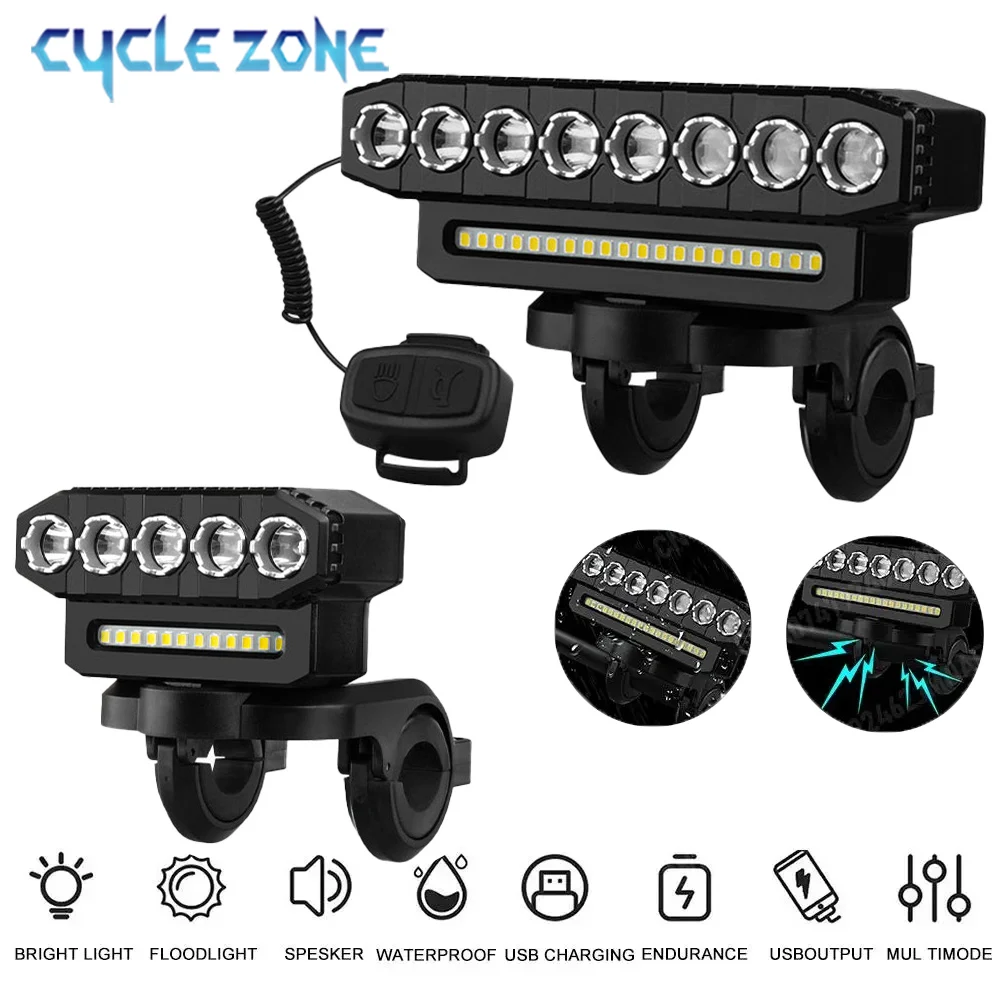 

USB Rechargeable Bike Front Light with Horn Waterproof LED Bicycle Headlights Road MTB Cycling Lamp Accessories Easy to Install