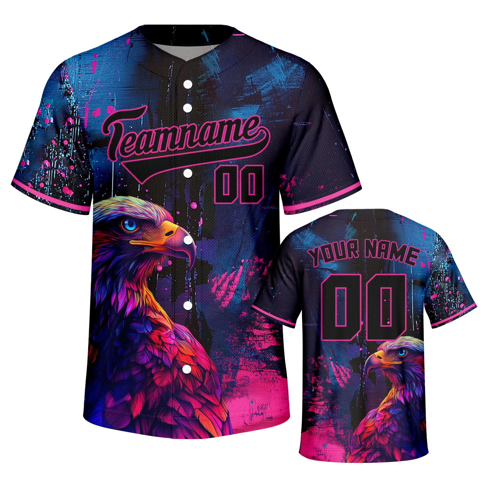 Custom Baseball Jersey with Colorful Bird Print Personalized Team Name Number Logo Baseball Shirt Party Halloween Hip Hop Shirt