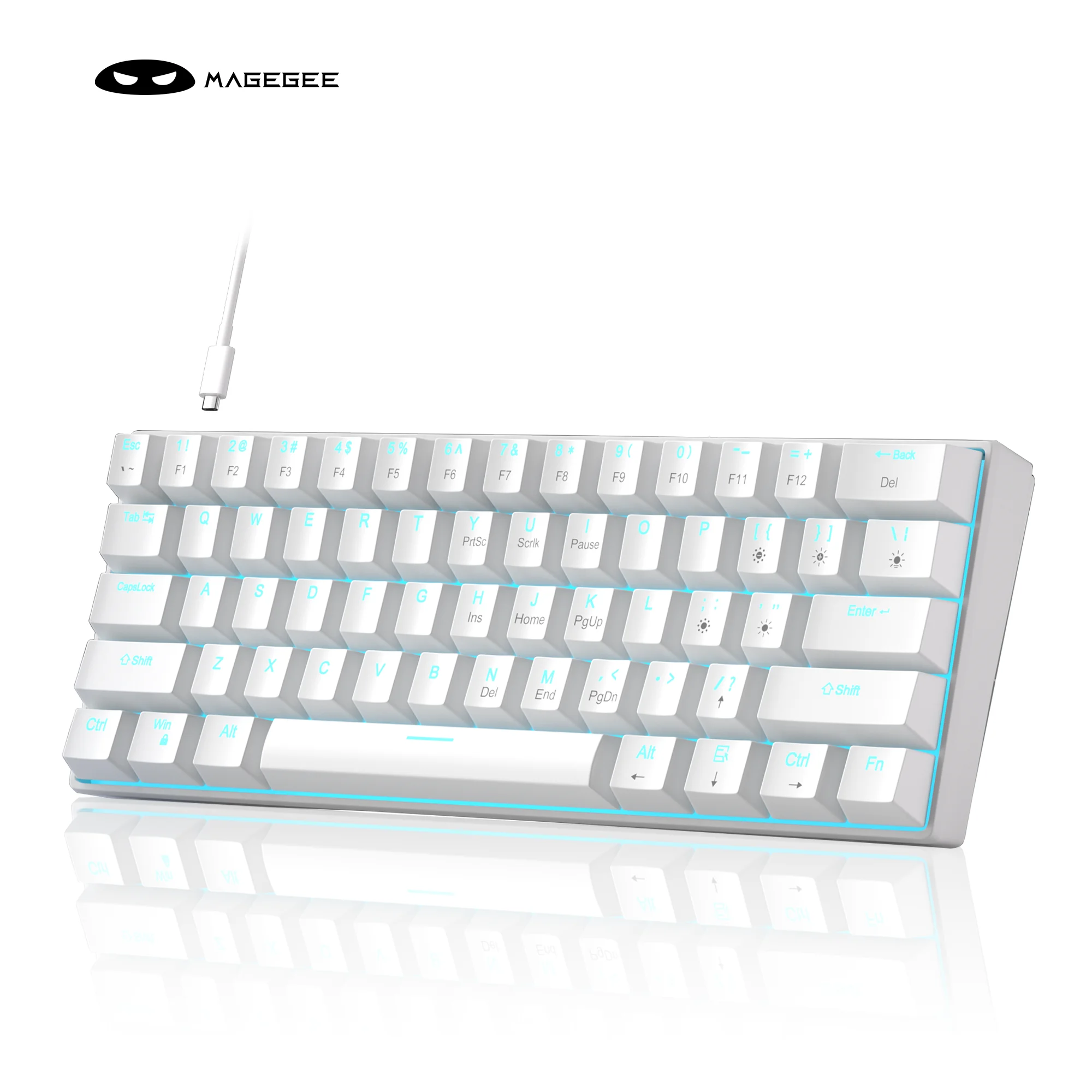 MageGee MK-Star61 60% mechanisch gamingtoetsenbord 61 toetsen Zeeblauw Backlit Klein compact draagbaar 60 procent gamingtoetsenbord Gamer