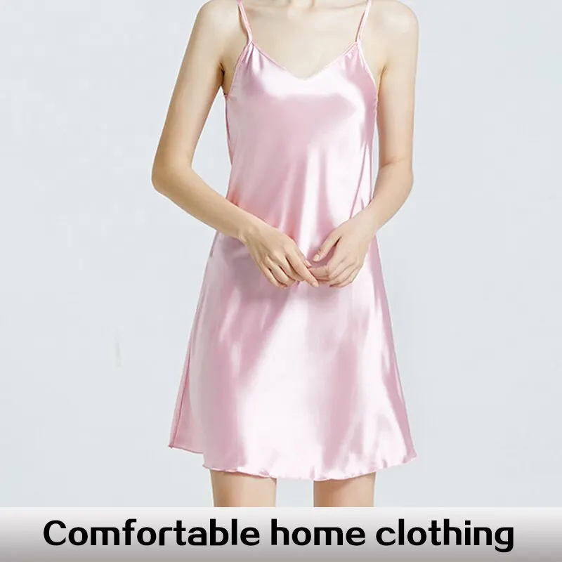 New Home Wear Sexy Satin Loungewear Female Nightdress Intimate Lingerie Sleepwear Short Satin Nightgown