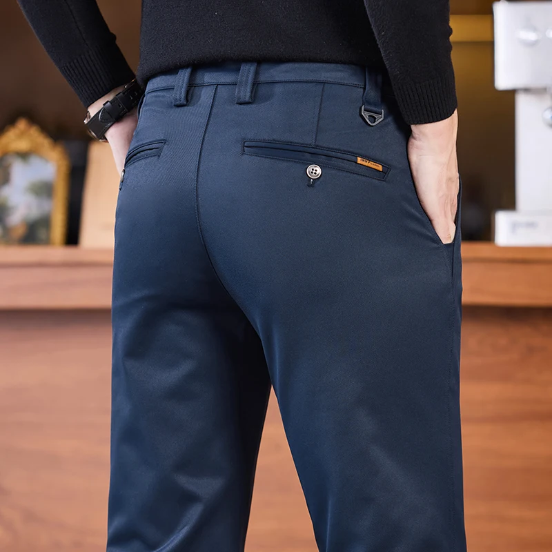 

4-color Men's Business Casual Pants Autumn New Fashion Straight Slim Korean Trousers Classic Solid Color Soft Male Clothes Pants