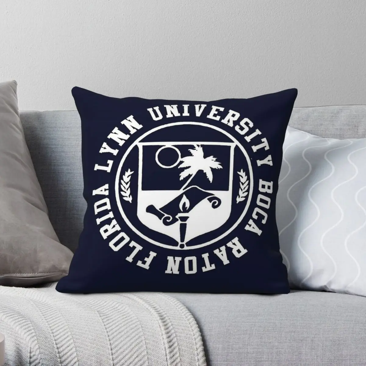 Funda de almohada cuadrada Boca Raton de la Universidad de Lynn, funda de cojín decorativa con cremallera creativa de terciopelo y lino de poliéster para coche