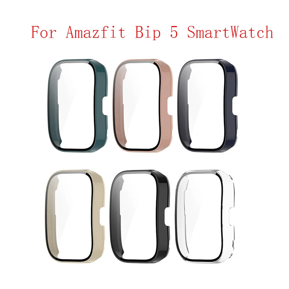 2ชิ้นเคสสำหรับ amazfit BIP 5 smartwatch, บางเฉียบพีซีความแข็ง bulit-in กระจกนิรภัยป้องกันเต็มรูปแบบ