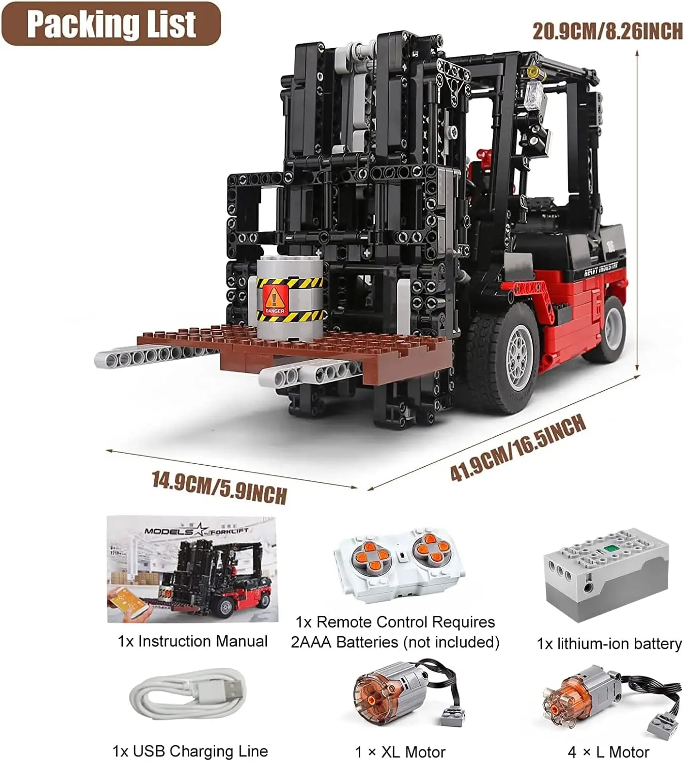 Gabelstapler-Baustein-Set, MOC-Fernbedienung, robustes Regal, angehobenes LKW-Modell, Spielzeug, Geschenkspielzeug für Kinder ab 8 Jahren