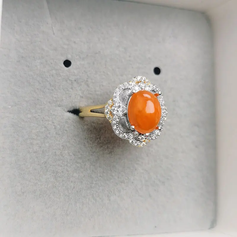 Natural  fire opal ring 925 silver jewelry dyed orange opal ring for women with single18k plating
