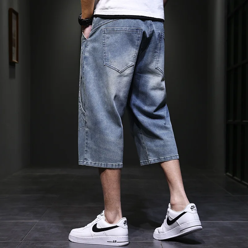 Hip Hop Shorts Baggy Wide-leg Jeans Cropped Men Fashion Plus Size 44 Short Denim Pants Loose Male Clothing Bottoms Male