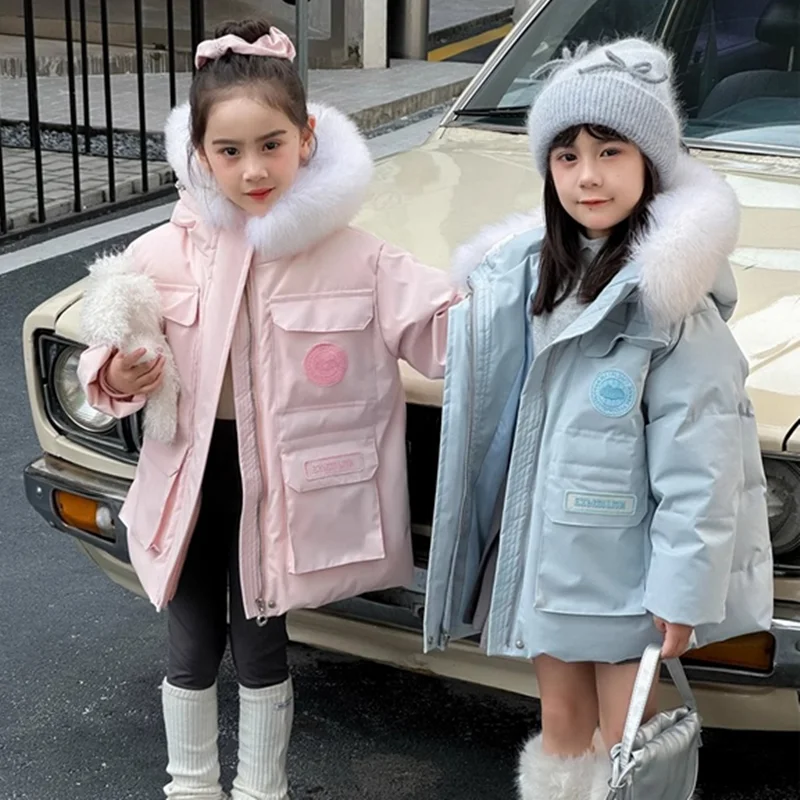 

Winter Warm Girls Jackets 2025 New Hooded Children Down Cotton Coats Outerwear Teenager Clothes Thicken Kids Outerwear Parkas
