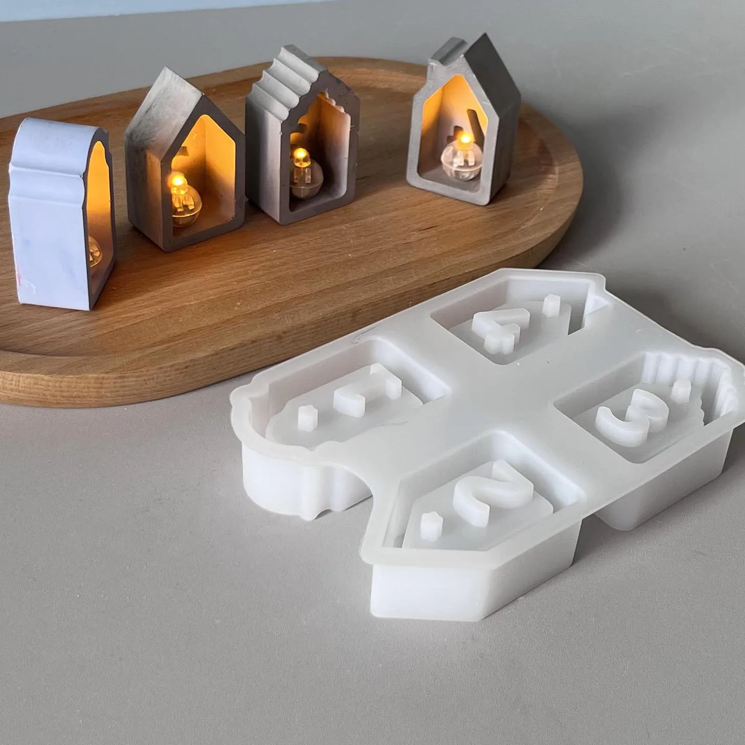 3D Number House Pendants Silicone Molds House Ornaments Decoration Night Lights Gypsum Plaster Silicone Molds For Resin