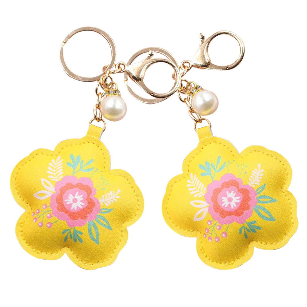 

2Pcs PU Flower Keychain Cute Bag Pendant Small Backpack Decoration Key Ring Charm for Women Fashion Accessories