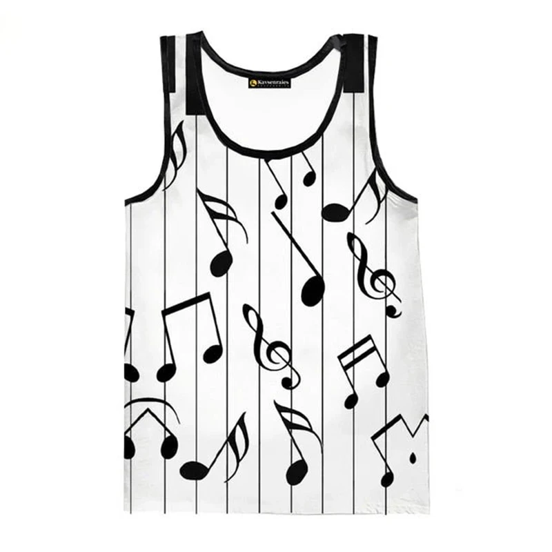 Music Piano Keyboard Sheet Music Tank Top For Men Summer Personality Graphic Sleeveless Tee For Music Lovers Vest Streetwear