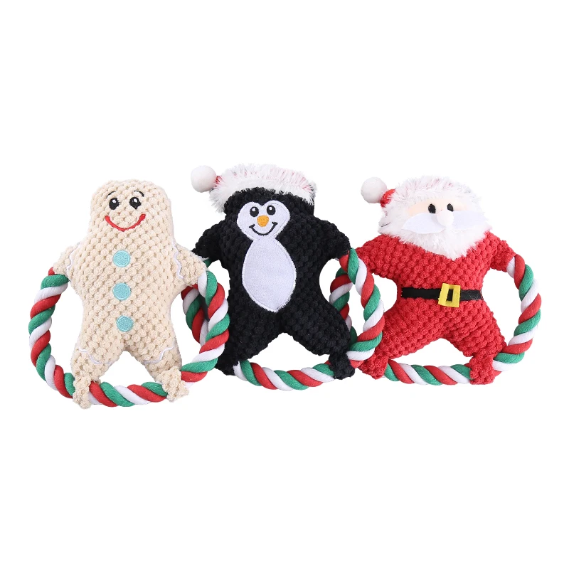 The Christmas collection of cotton rope plush dog toys contains interactive pet supplies for BB barking and grinding teeth