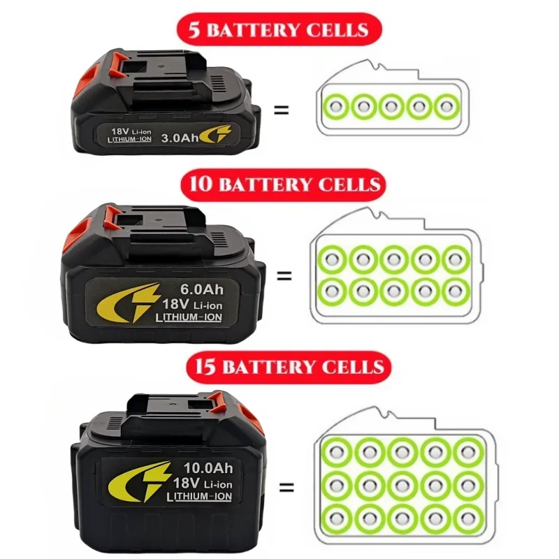 18V 18650 lithiová baterie dobíjecí 10Ah baterie s vysokým proudem a vysokým vybíjením 18V náhradní baterie pro šroubovák - náhled 2