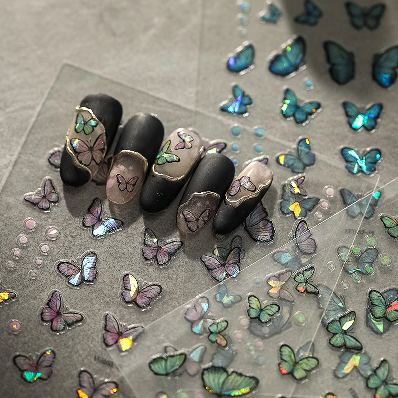 Luxury Glitter Aurora Nail Art Stickers - 1 Sheet Kawaii Butterfly Design for Salon-Quality Manicures